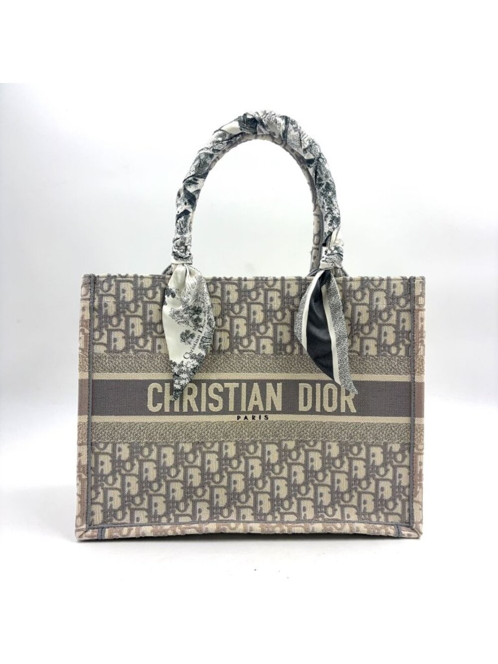 Dior Book Tote Oblique All Over Print Scarf Canvas Gray